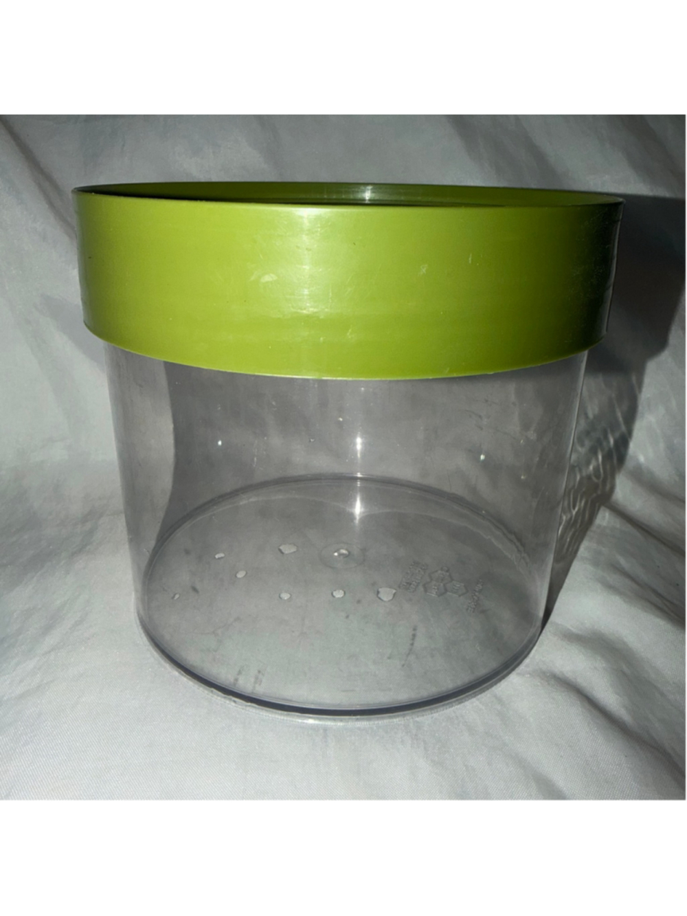 VTG 1970s Bee Plastics Its A Honey Clear Acrylic Canister Avocado Green Lid L28